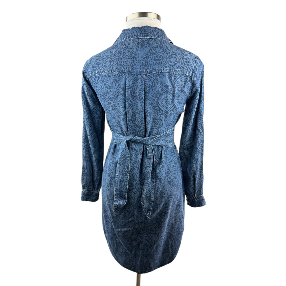 Cloth & Stone x Anthropologie Chambray Printed Button Belted Shirt Dress Small - Picture 7 of 16